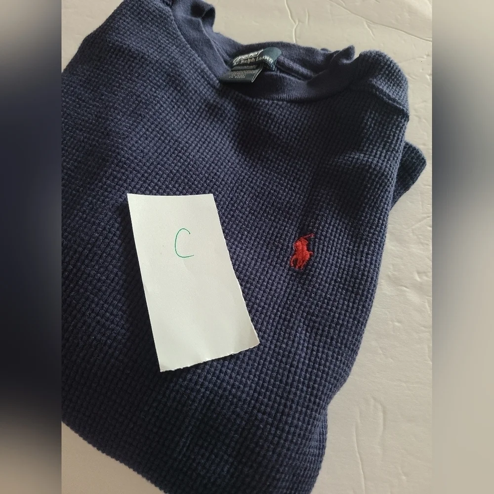 Polo Ralph Lauren Navy Long Sleeve Shirt Waffle Knit Kids Sz.10-12